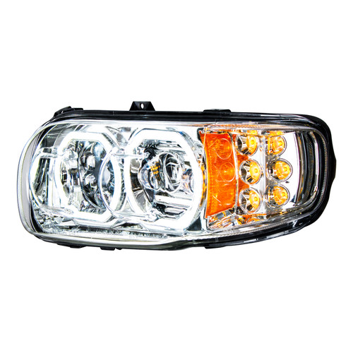 35784 - HIGH POWER 10 LED CHROME HEADLIGHT WITH 6 LED TURN & 100 LED HALO FOR 2008-2023 PETERBILT 389- DRIVER