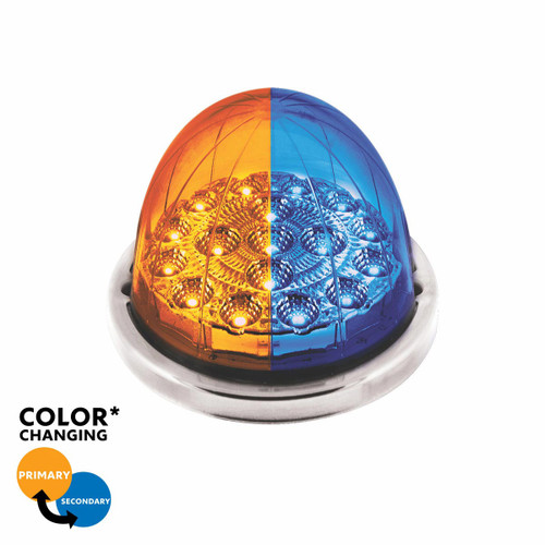 35974 - 17 LED Watermelon Double Fury Light Flush Mount Kit With Low Profile SS Bezel - Amber & Blue LED/Clear Lens