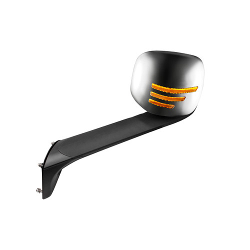 42238 - CHROME HOOD MIRROR 2018-2024 ASSEMBLY W/ SEQUENTIAL LED LIGHTS FOR CASCADIA - DRIVER/HEATED