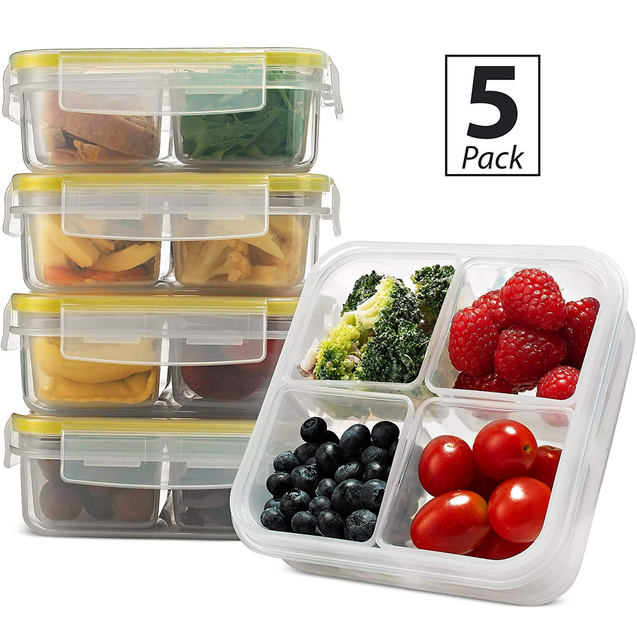  PUiKUS 4 Pack Snack Containers, 4 Compartments Bento Snack Box,  Reusable Meal Prep Lunch Containers for Kids Adults, Divided Food Storage  Containers for School Work Travel: Home & Kitchen