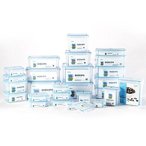 Komax Bioglass Rectangular Air & Water Tight Food Storage Container 1220ml  (41.2 fl.oz.) with decorative blue lid - GetStorganized