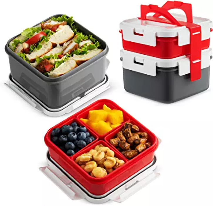 Emperor's Select 10 1/2 x 8 Black 5-Compartment Bento Box with Lid