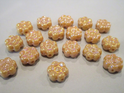 Opaque beige 8mm daisy flower Czech beads