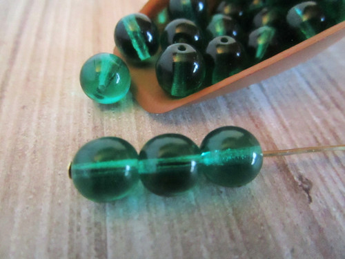 Teal 8mm round druk Czech glass beads