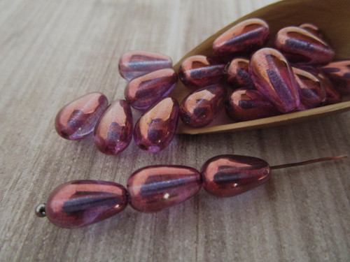 Lumi amethyst purple 10x6mm teardrop Czech glass beads