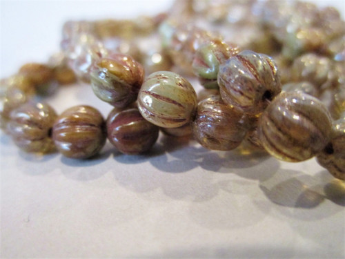 Champagne brown picasso 5mm melon Czech glass beads