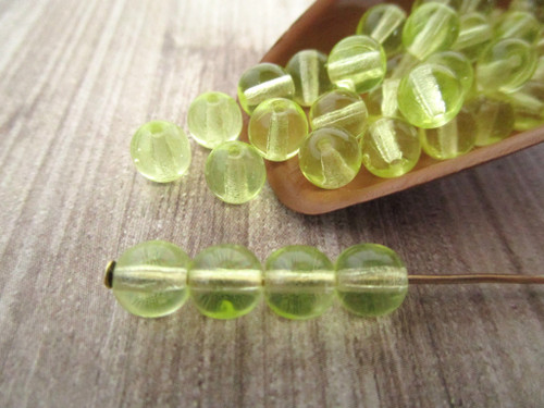 jonquil yellow 6mm round druk Czech glass beads