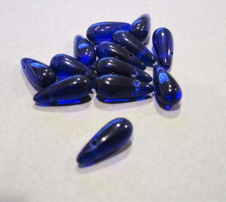 Transparent cobalt blue 5x12mm teardrop Czech glass beads