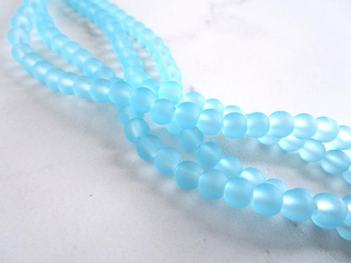 Frosted light blue 6mm round sea glass beads