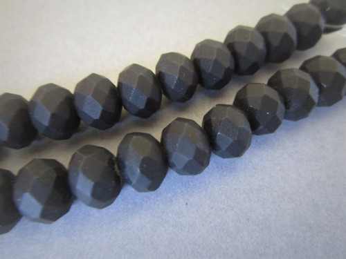 Black 8mm faceted rondelle rubberized glass beads