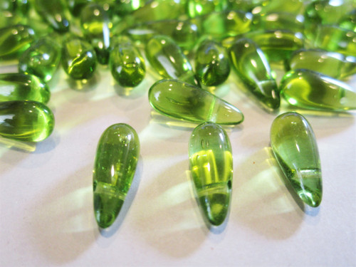 Green olivine 5x12mm teardrop top drilled Czech beads