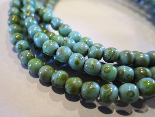 Green picasso 4mm round Czech glass beads