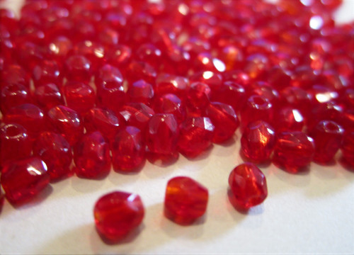 Red 3mm faceted round Czech glass beads