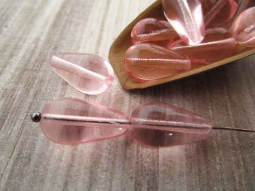 Light rose pink 15x8mm teardrop Czech glass beads