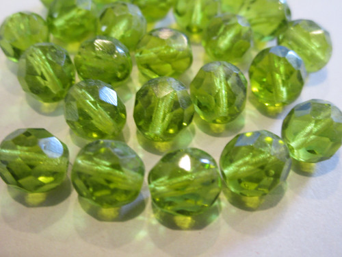 Green 8mm faceted round Czech glass beads