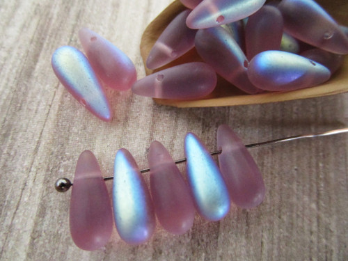 Matte amethyst ab purple 5x12mm teardrop Czech glass beads