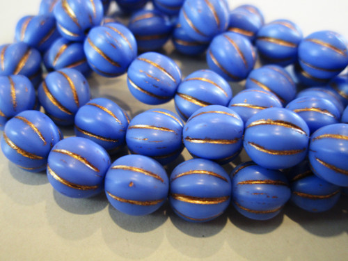 Blue 8mm melon Czech glass beads