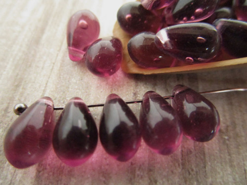 Dark amethyst purple 6x9mm teardrop Czech glass beads
