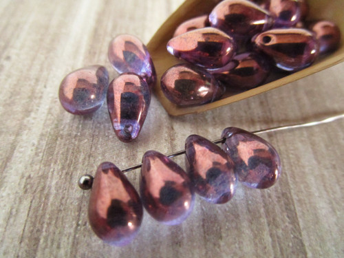 Lumi amethyst purple 6x9mm teardrop Czech glass beads