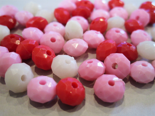Pink white red 8mm faceted rondelle acrylic beads