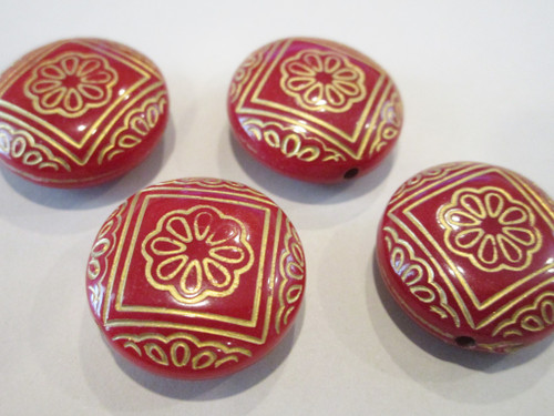Red gold inlay 21mm coin acrylic beads