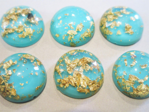 Blue 12mm round gold foil resin cabochons