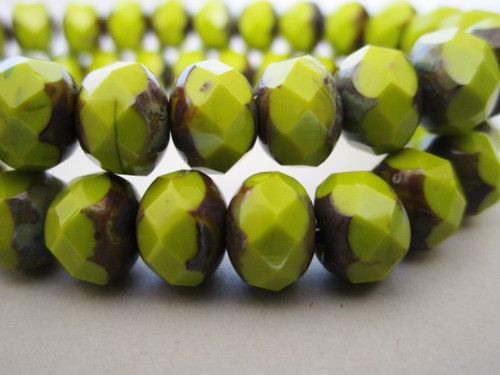 Green picasso 7x5mm faceted rondelle Czech glass beads