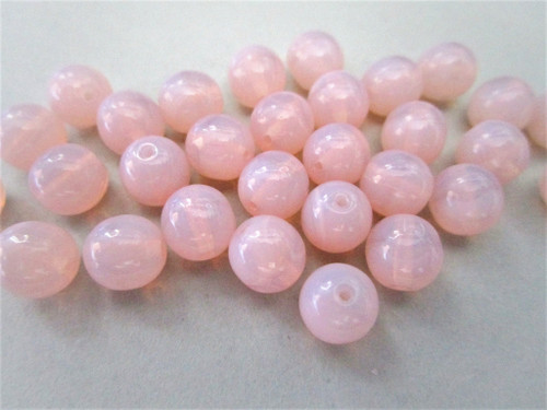 Pink opal 8mm round druk Czech glass beads