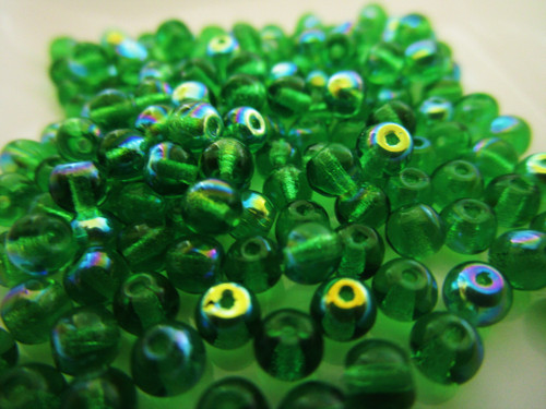 Green ab 4mm round druk Czech glass beads