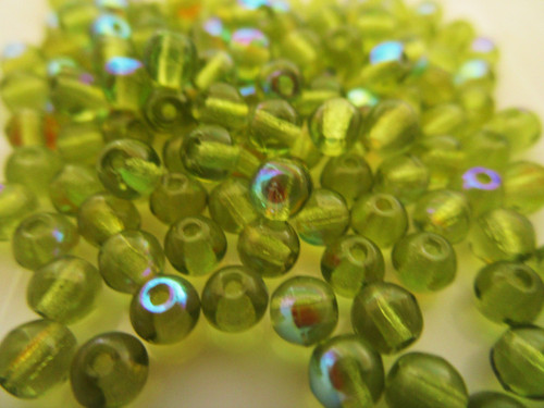 Green ab 4mm round druk Czech glass beads