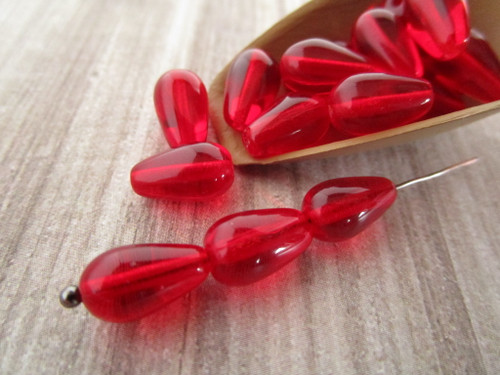 Siam red 10x6mm teardrop Czech glass beads
