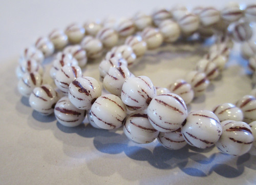 White brown wash 6mm  melon Czech glass beads