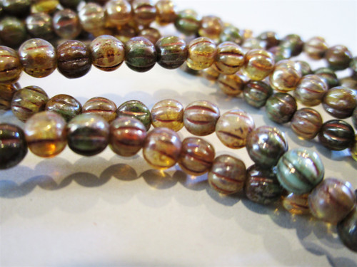 Champagne picasso mix 4mm melon Czech glass beads