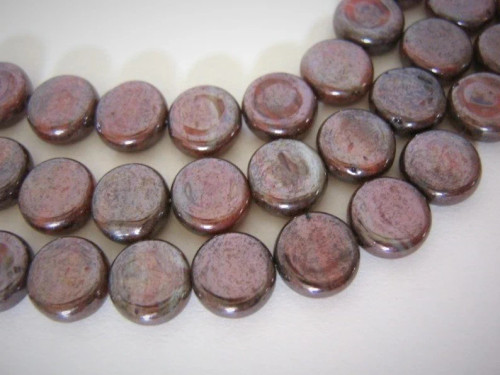 Orange brown luster 8mm coin Czech glass beads