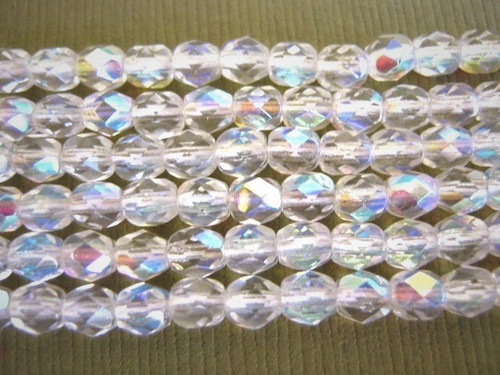 Clear ab 4mm faceted round Czech glass beads