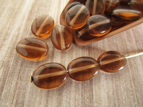 Smoke topaz 12x9mm flat oval Czech glass beads