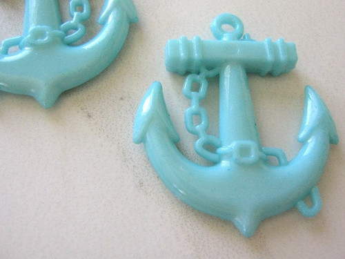 Opaque blue 45mm anchor pendant acrylic plastic