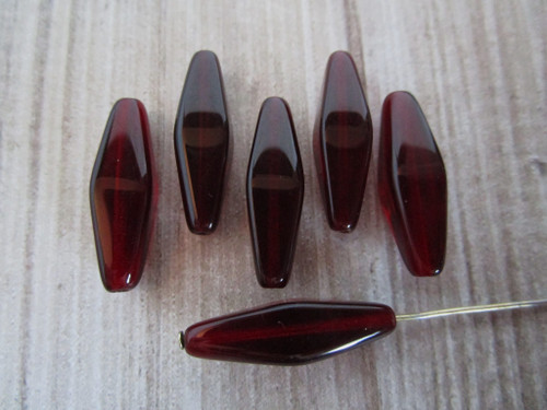 Garnet red 24x9mm bicone Czech glass beads