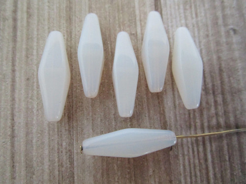 Milky white opal 24x9mm bicone Czech glass beads