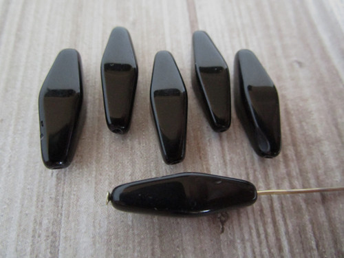 Jet black 24x9mm bicone Czech glass beads