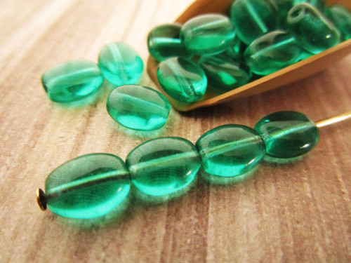 Teal 8x6mm flat oval Czech glass beads
