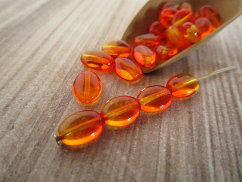 Fire opal 8x6mm flat oval Czech glass beads