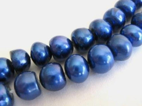 Blue 8mm button freshwater pearl beads