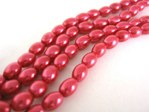 Red 8x4mm Oval Glass Pearl Beads