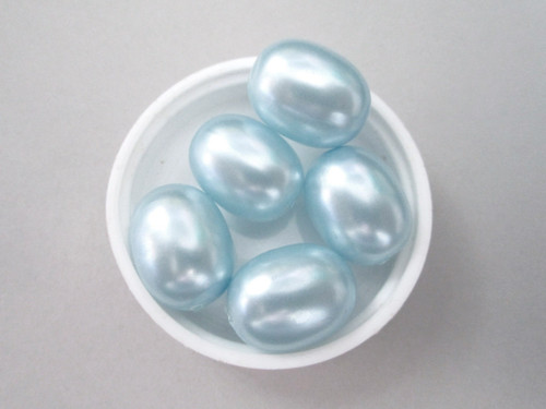 Blue 16x21mm oval vintage plastic pearl beads