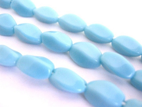opaque blue 9x6mm oval twist Czech glass bead