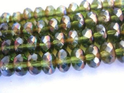 green celsian 7x4mm faceted rondelle Czech glass bead
