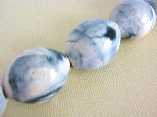 Beige blue 32x23mm oval porcelain beads