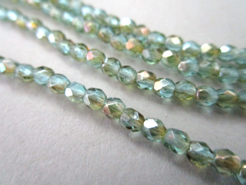 Aquamarine celsian 3mm faceted round Czech glass beads