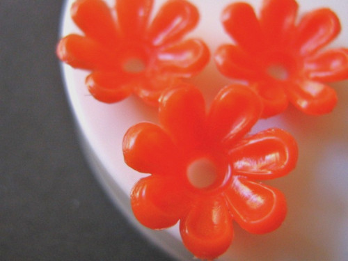Opaque Orange 12mm Flower Vintage Plastic Beads